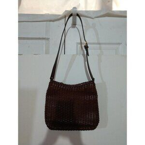 Talbots Brown Woven Leather Crossbody Bag With Adjustable Strap & Gold Hardware